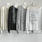 Women’s Off-Shoulder Printed Long-Sleeve Top with Polka Dot Scarf