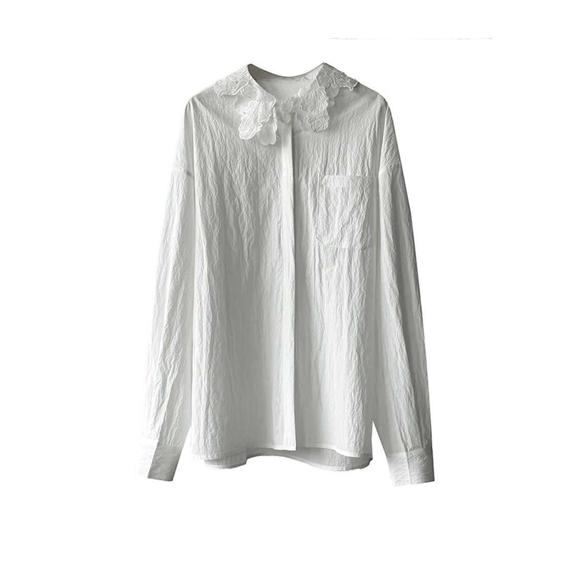 French lace lapel long sleeved button up shirt