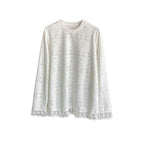 Round neck lace knitted hollow out long sleeved top