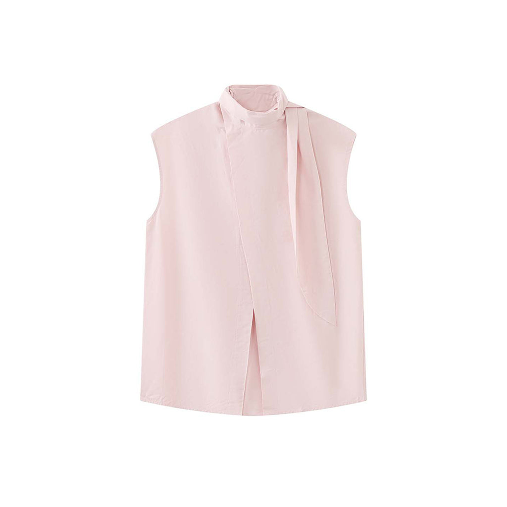 Sleeveless tie neck top women cotton linen loose summer blouse