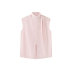 Sleeveless tie neck top women cotton linen loose summer blouse