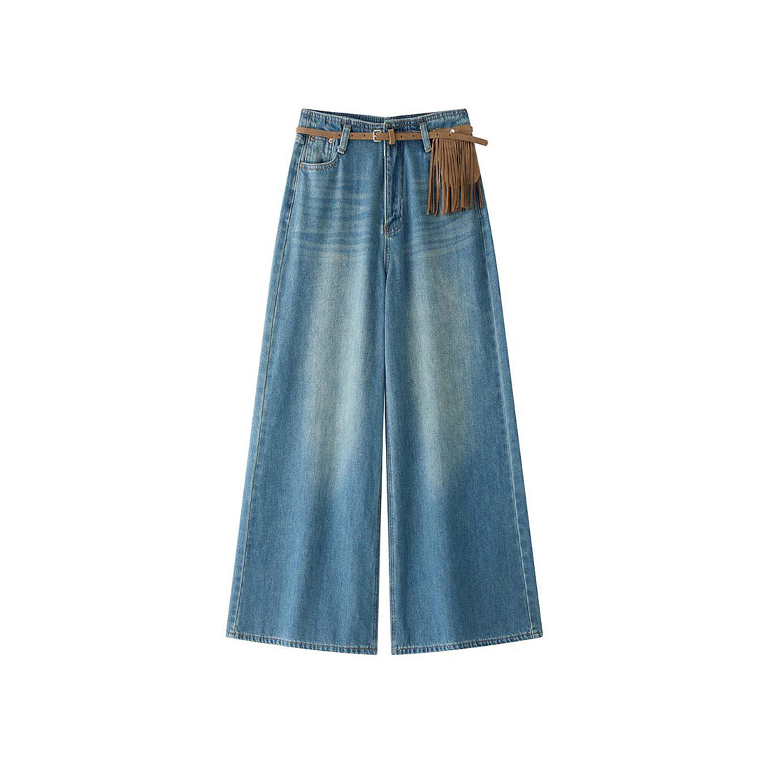 Retro washed loose micro flared jeans with belt