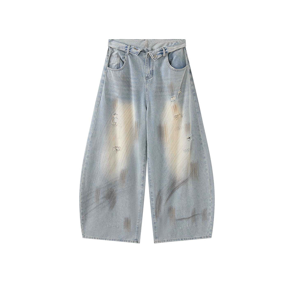 American retro ripped wide leg jeans