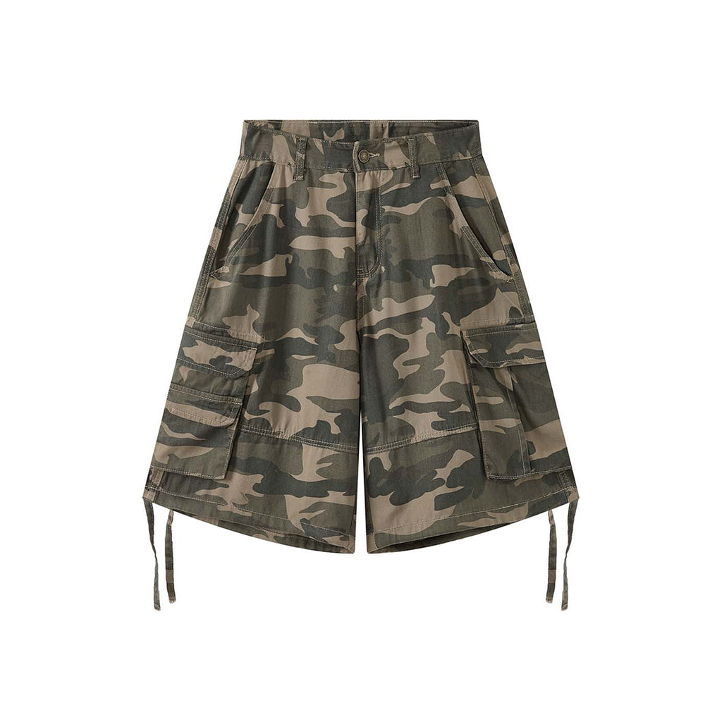 High Waist Camouflage Cargo Shorts Women Vintage Loose Fit Utility Bermuda Shorts