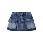 Denim Utility Skirt with Front Pockets - High Waist, Casual Fit