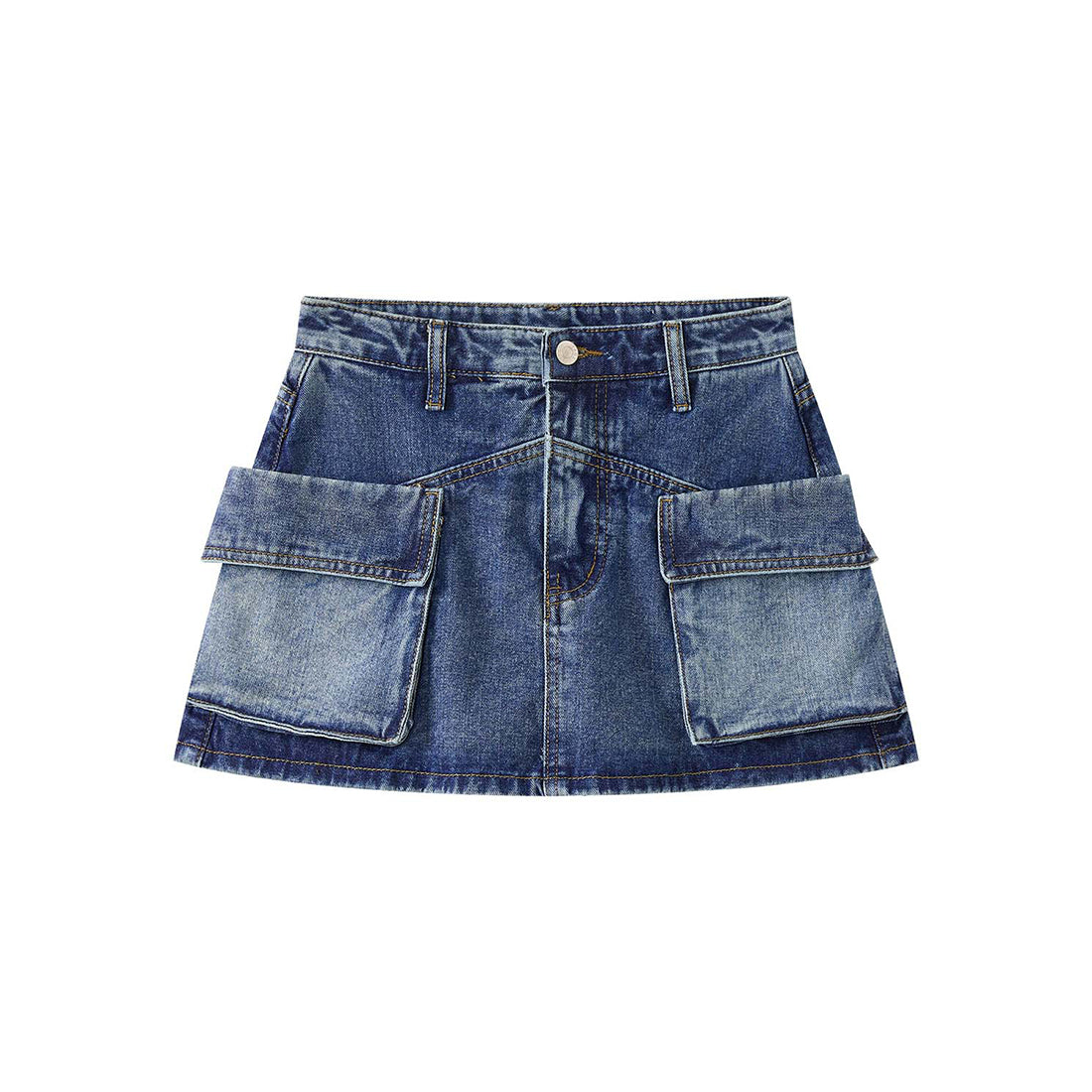 Denim Utility Skirt with Front Pockets - High Waist, Casual Fit