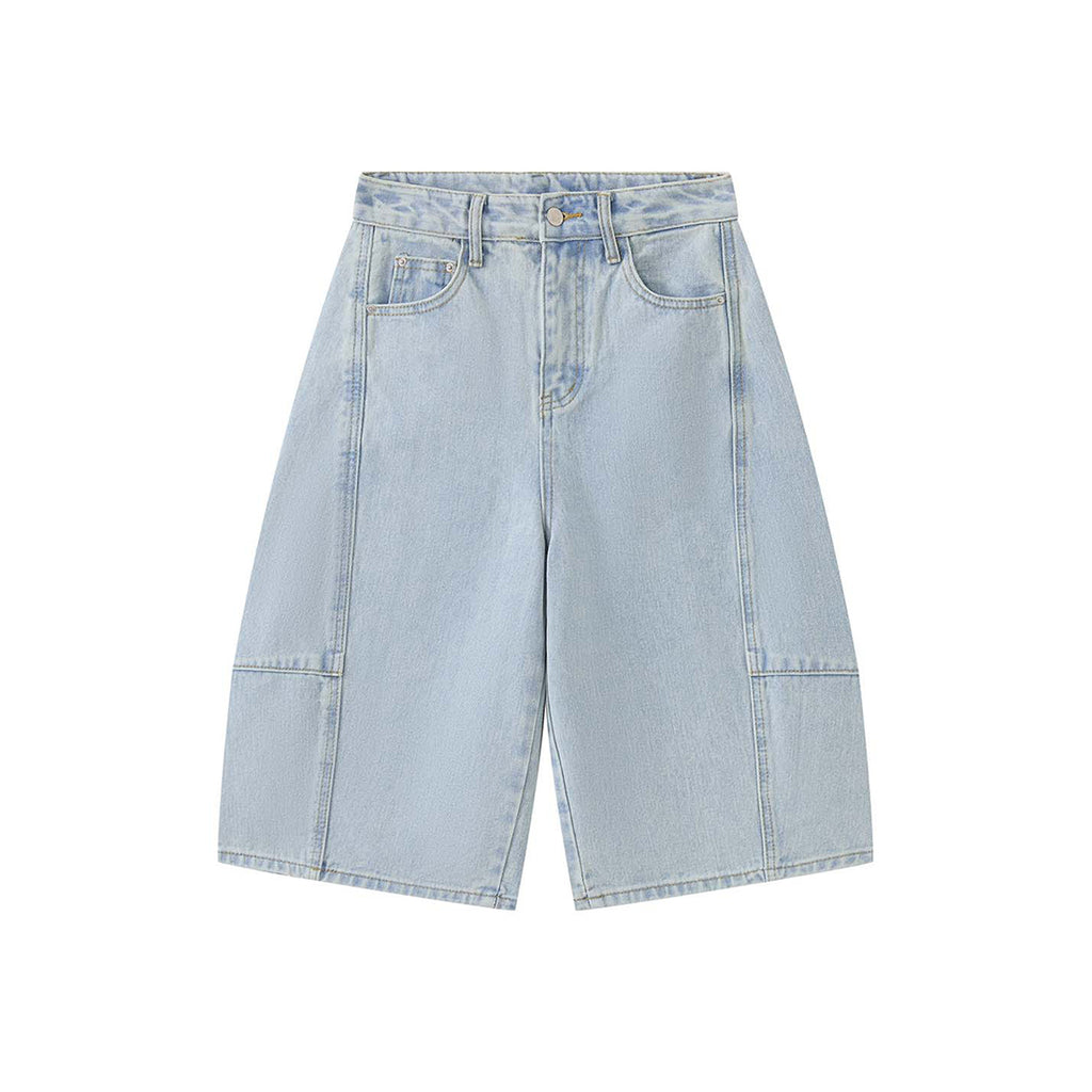 High Waist Cotton Denim Bermuda Shorts Loose Fit Wide Leg Casual Vintage Jeans