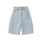High Waist Cotton Denim Bermuda Shorts Loose Fit Wide Leg Casual Vintage Jeans