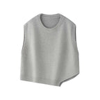 Asymmetric hem solid color round neck knitted vest top