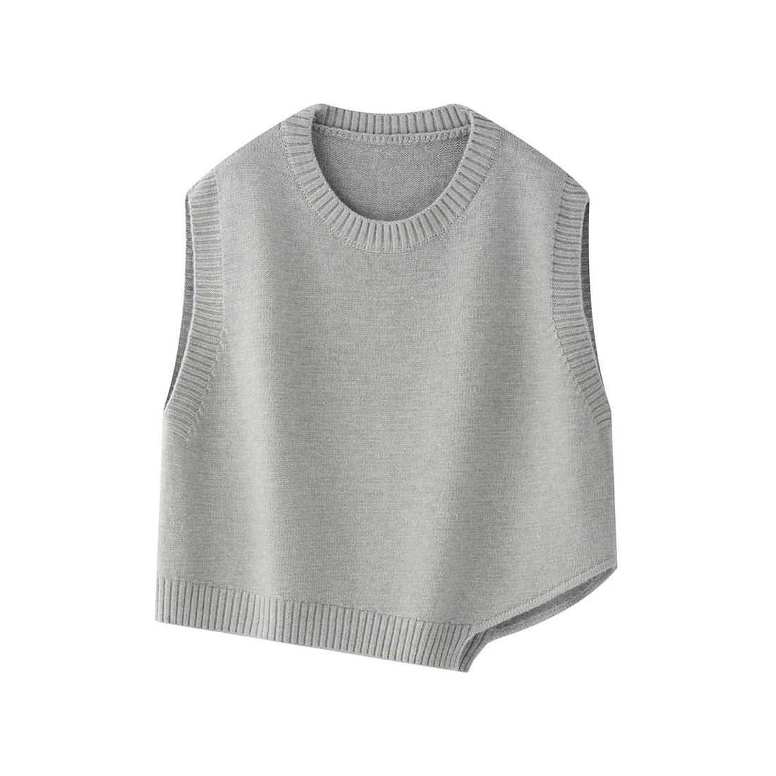 Asymmetric hem solid color round neck knitted vest top