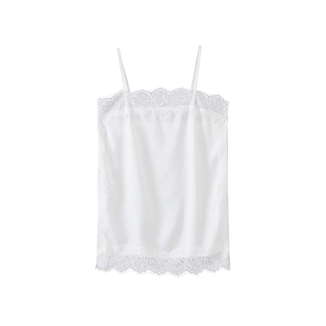Lace trim cami top with silky stretch fabric for layering or solo wear