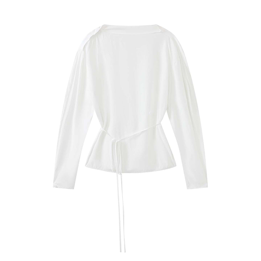 Asymmetric diagonal buckle strap waist cinching shirt top