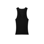 V-Neck Ribbed Knit Tank Top with Button Detail