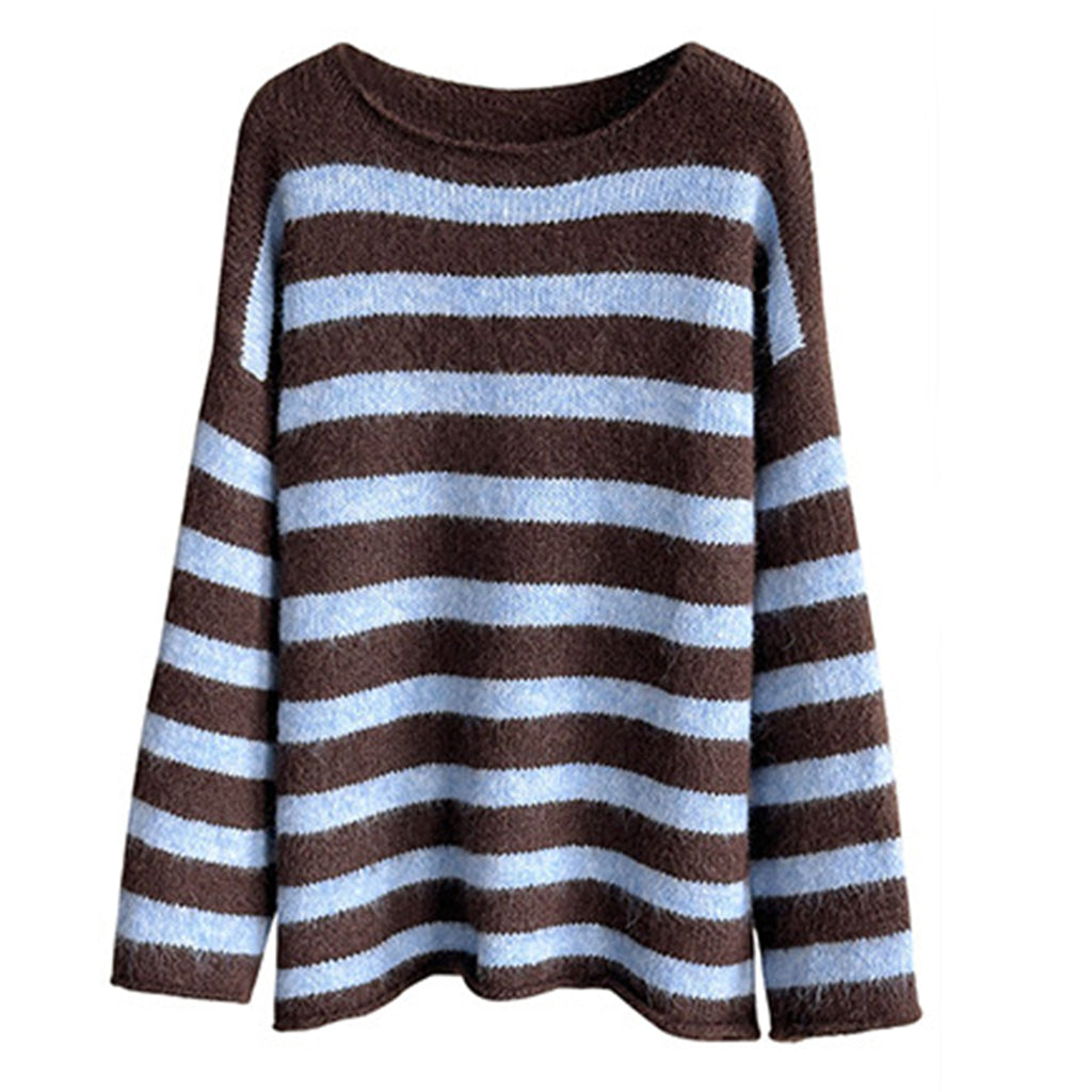 Striped Colorblock Long Sleeve Crewneck Sweater
