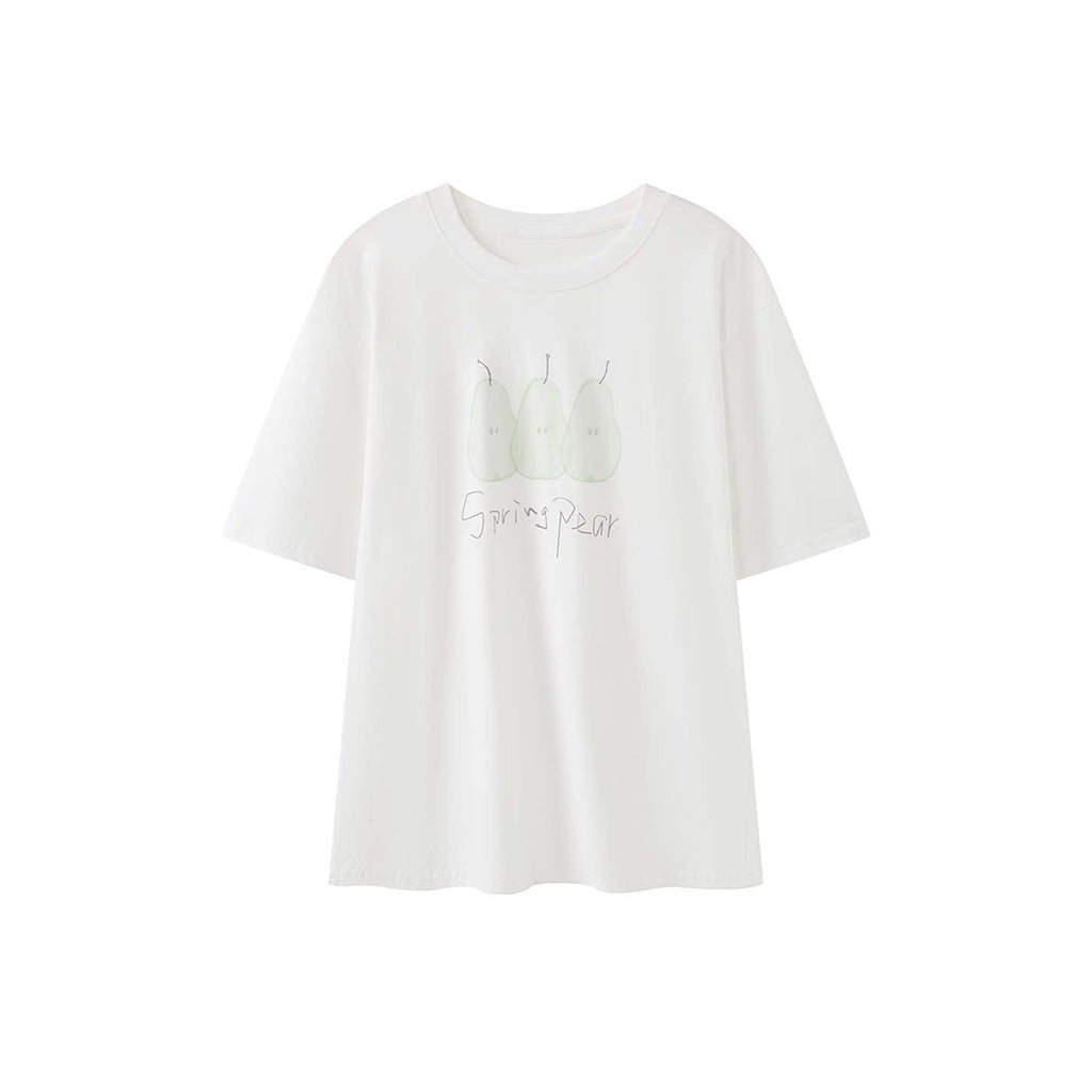 Oversized Spring Pear Graphic Cotton T-Shirt