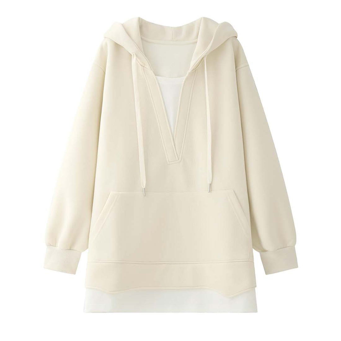 V-neck fake two-piece spliced loose hooded sweatshirt