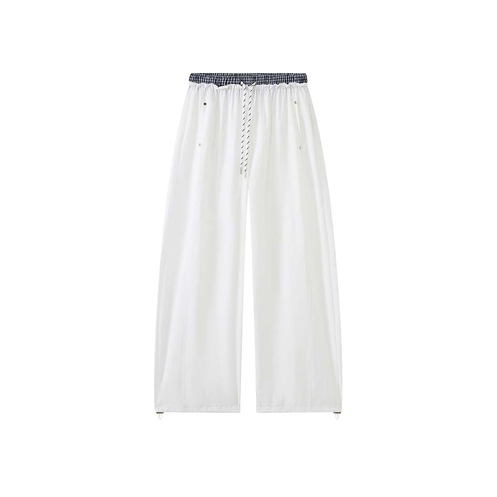 Grid waistband elastic drawstring loose casual ankle pants