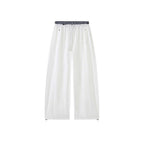 Grid waistband elastic drawstring loose casual ankle pants