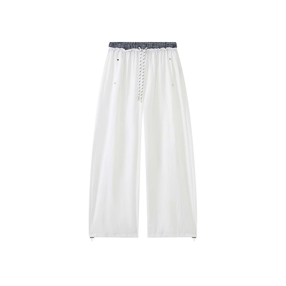 Grid waistband elastic drawstring loose casual ankle pants