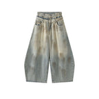 Women’s Double Waist Washed Wide Leg Denim Pants