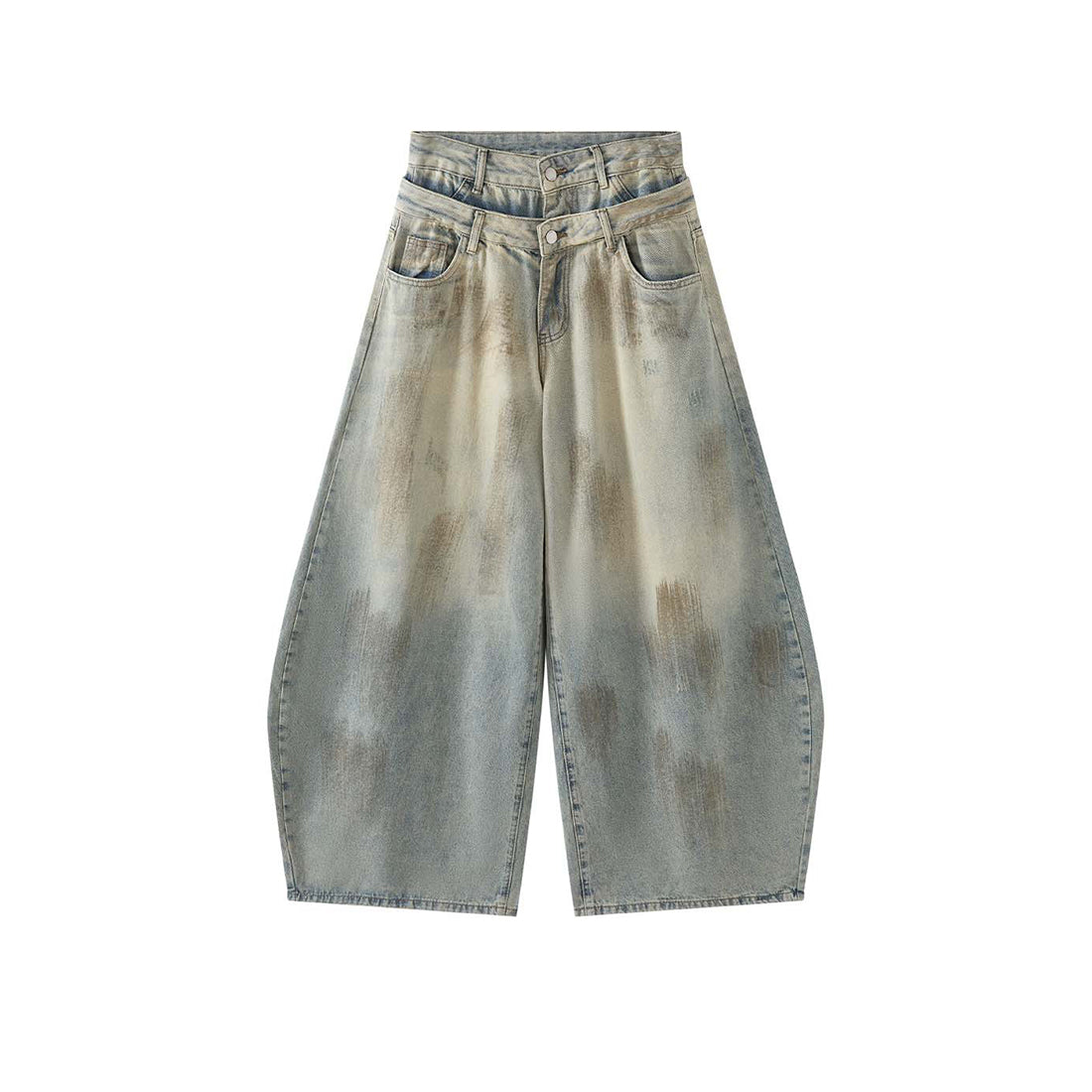 Women’s Double Waist Washed Wide Leg Denim Pants