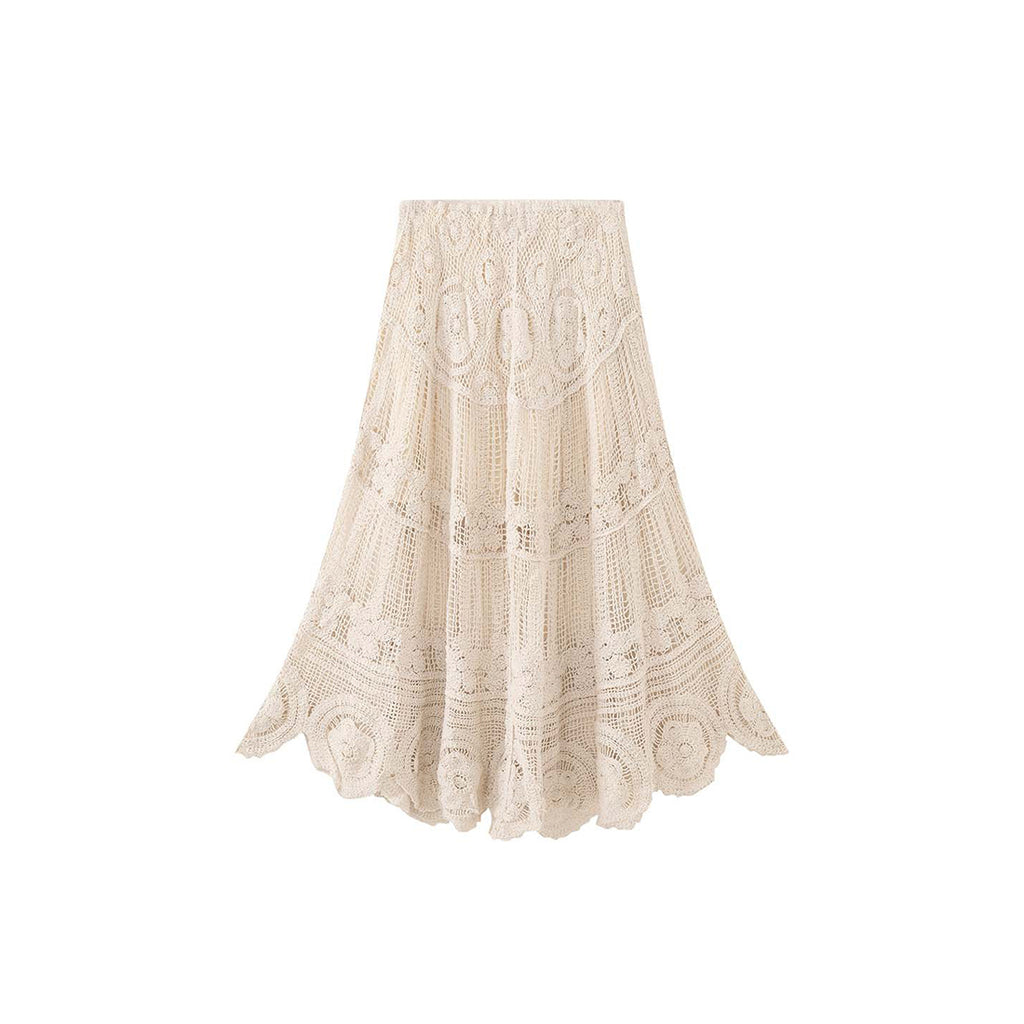 Bohemian hollow knitted half body A-line maxi skirt