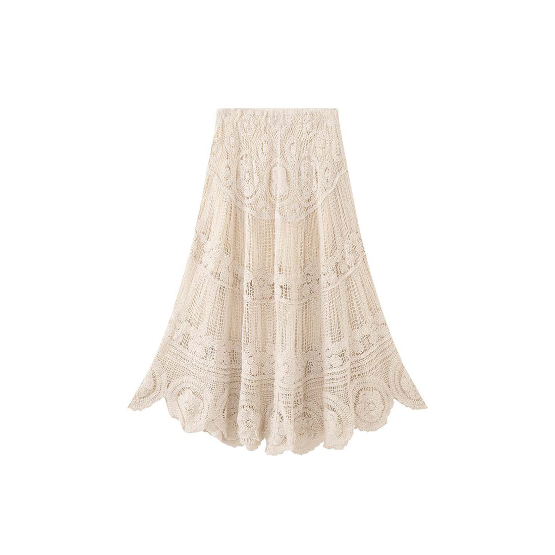 Bohemian hollow knitted half body A-line maxi skirt