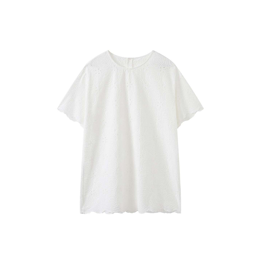 embroidered eyelet blouse loose fit cotton short sleeve lace top hollow out shirt