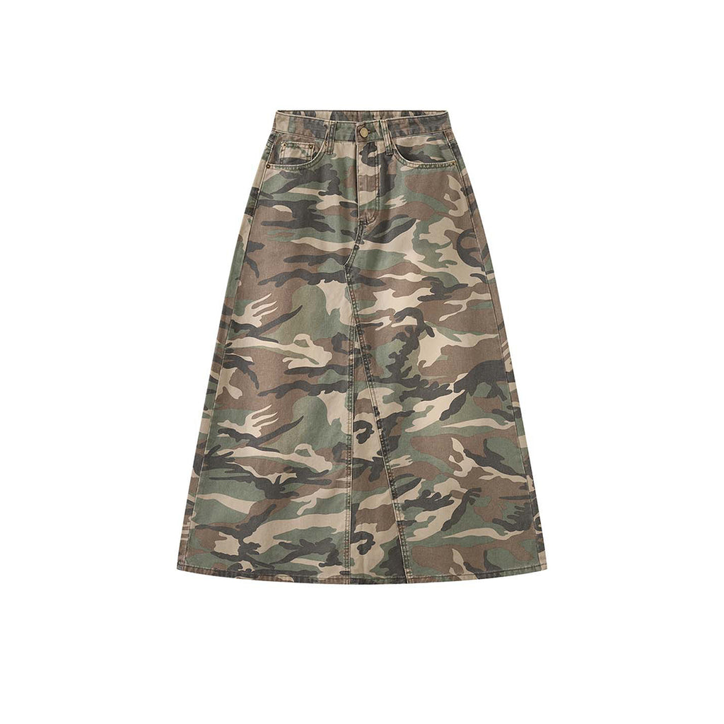 Camo long skirt women high waist vintage A-line maxi skirt