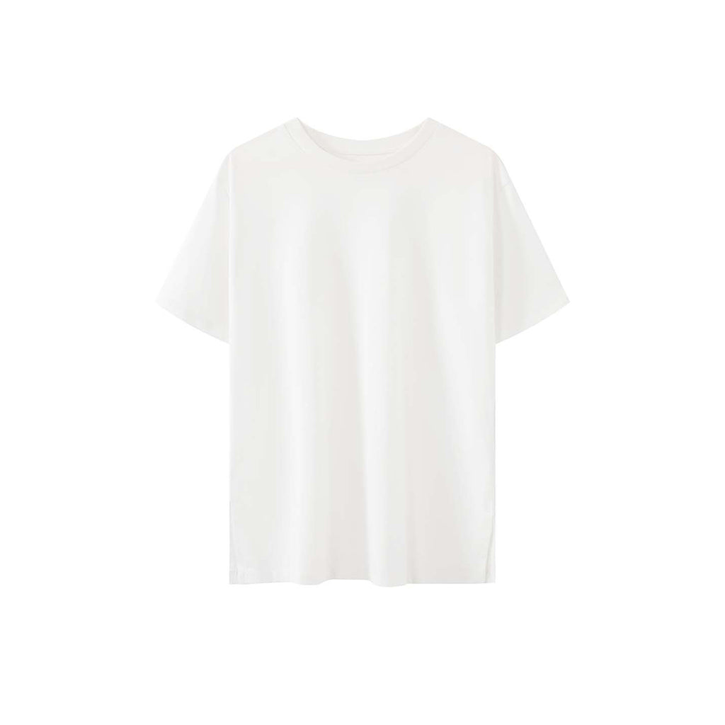 Simple round neck loose hem with micro slits on both sides T-shirt top
