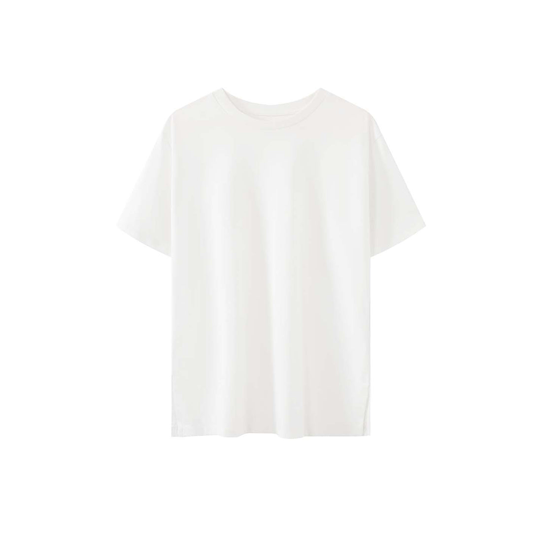 Simple round neck loose hem with micro slits on both sides T-shirt top