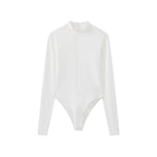 Slim fit stand collar zip long sleeve bodysuit