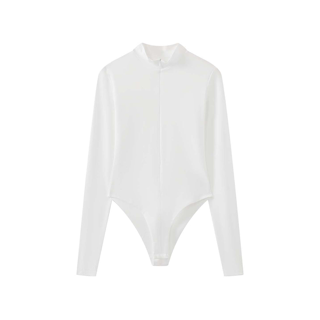 Slim fit stand collar zip long sleeve bodysuit