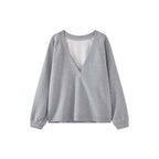 Deep V-neck raglan loose long sleeved sweatshirt