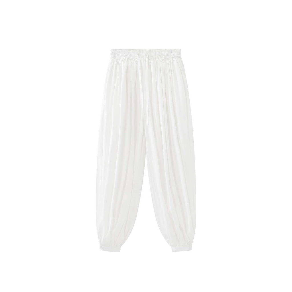 Solid color button tied foot balloon pants