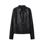 Big collar PU leather button jacket top