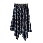 Irregular plaid high waist slimming half body A-line skirt