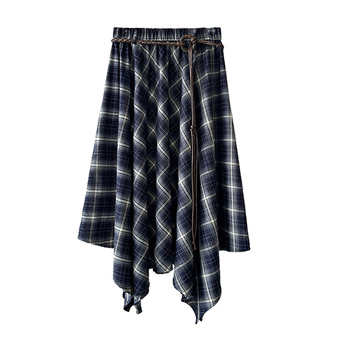 Irregular plaid high waist slimming half body A-line skirt