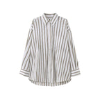 Striped long sleeved loose silhouette slimming shirt top