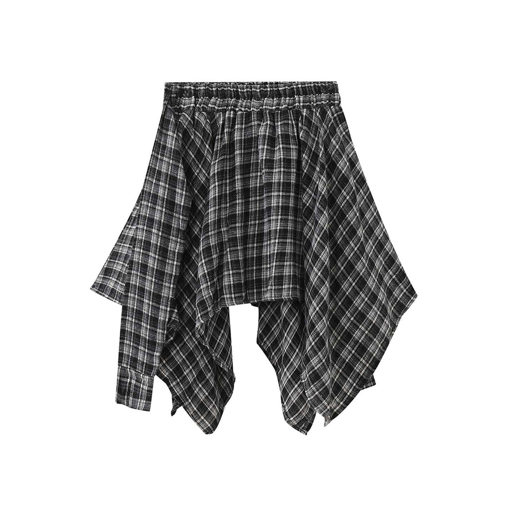 Retro contrasting plaid irregular skirt half length skirt