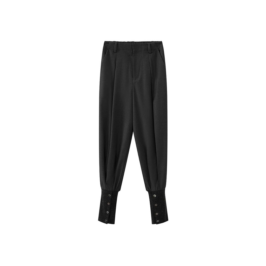 High waist pleated loose fit tapered cuff pants