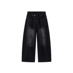 High waist denim jeans, wide leg loose fit, vintage wash