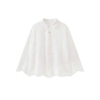White embroidered cotton blouse loose long sleeve sheer lace shirt women