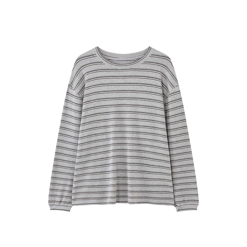 Retro minimalist round neck striped contrasting T-shirt top