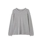 Retro minimalist round neck striped contrasting T-shirt top