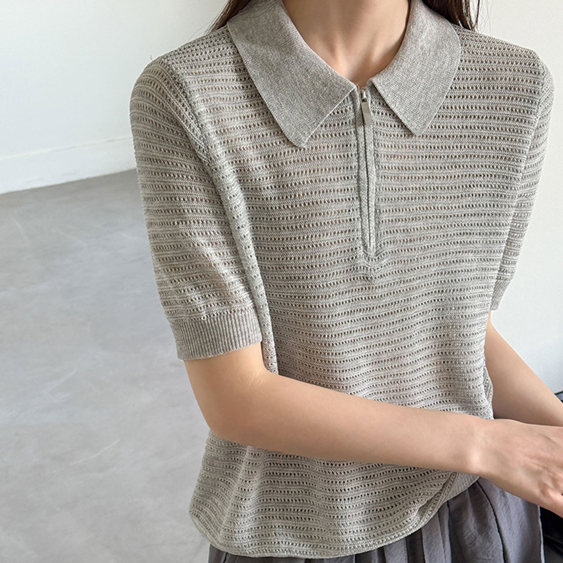 Women’s Half-Zip Hollow Knit Polo Top