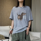 Round neck sausage dog letter printed short sleeve T-shirt top