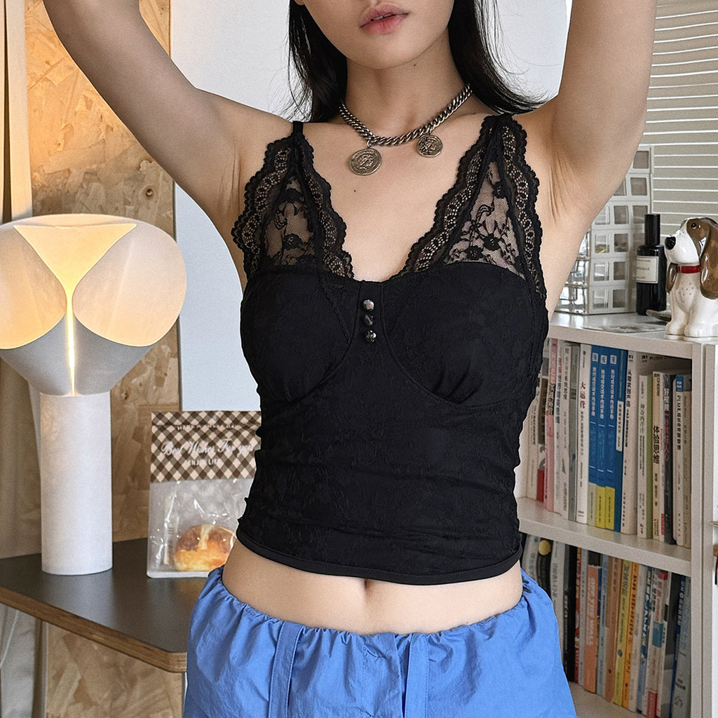 Women’s V-Neck Lace Camisole with Built-in Bra
