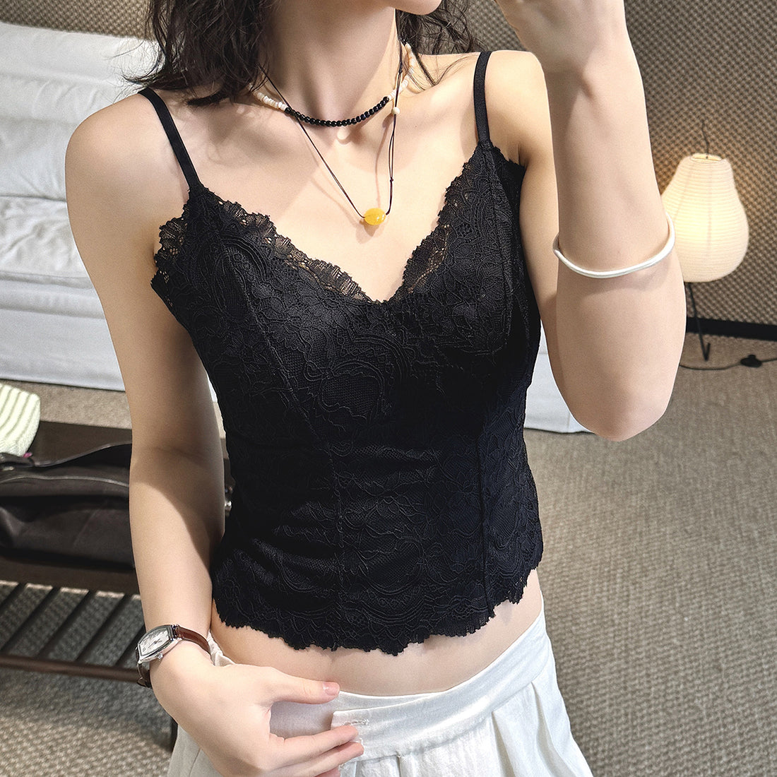 Lace Cami Top V-neck Sleeveless Slim Fit Bralette