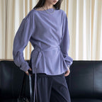 Asymmetric diagonal buckle strap waist cinching shirt top